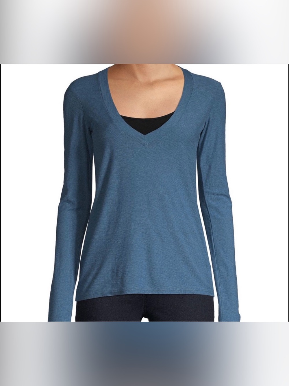 James Perse Slub Knit Cotton Modal Long Sleeve V-Neck Tee Small Teal Blue